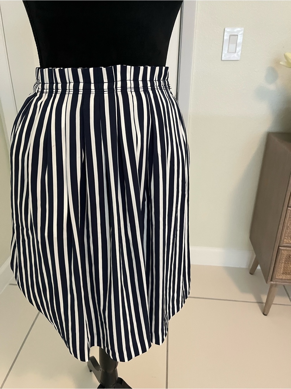 J. Crew Navy and White Vertical Stripe A-Line Skirt